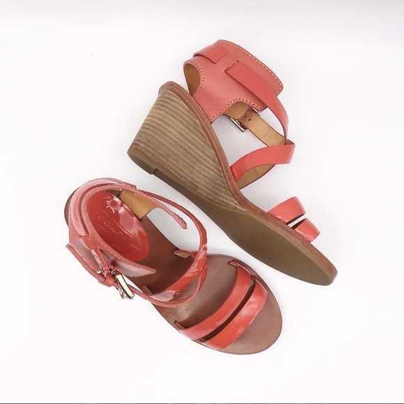 Coach Prue Patent Orange Wedge Sandals‎ Size 5 - Picture 1 of 11